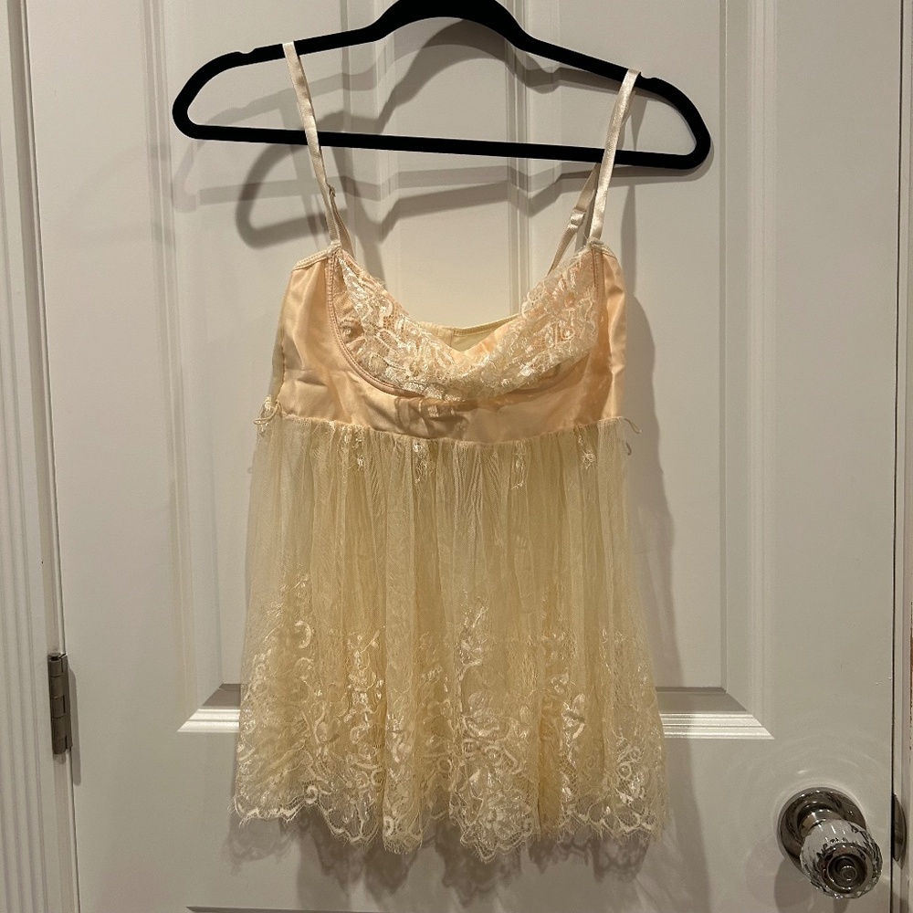 Coquette Ivory Lace Babydoll Chemise • Sheer Lingerie Slip • Medium